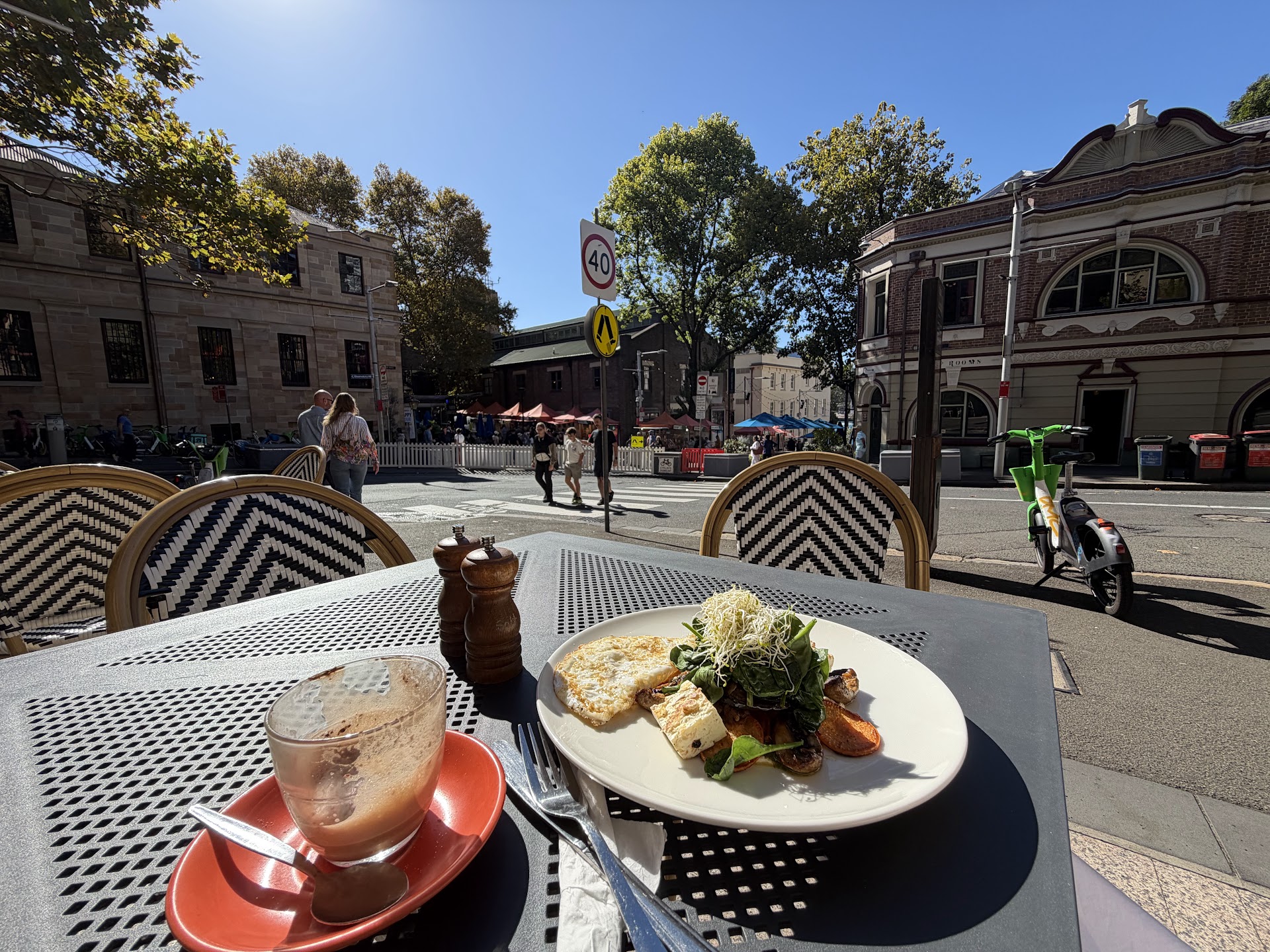 Breakfast and coffee at an outdoor table in The Rocks